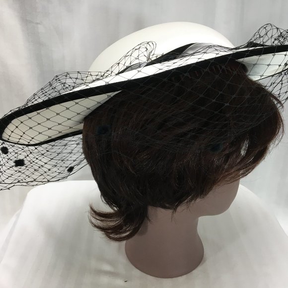 Ivory Fascinator with Black Veil, Bow, & Rim main image 4